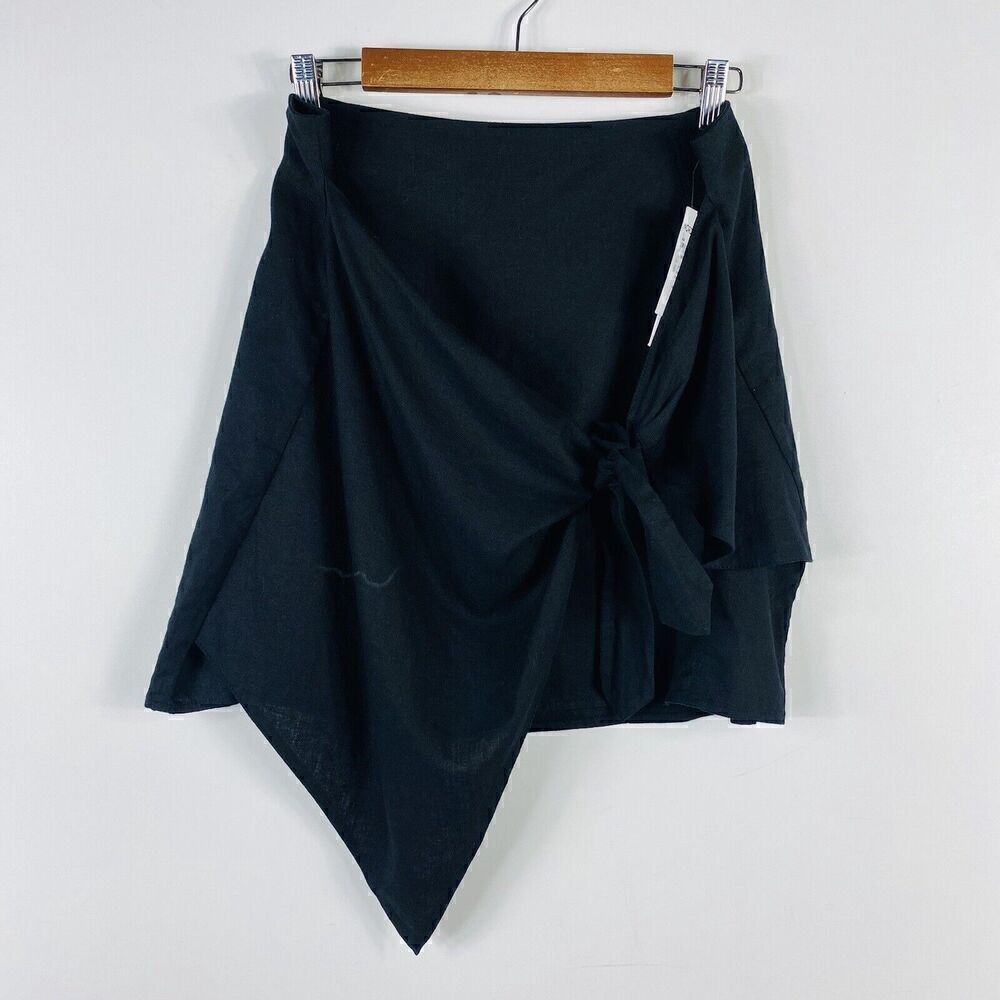 Treasure & Bond Size Large Linen Blend Knot Tie Detail Mini Skirt Black